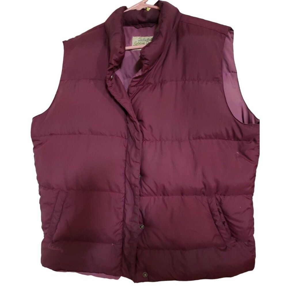 Cabela's Puffer Vest Premier Northern Goose Down XL Reg Brite Plum Snaps Pockets